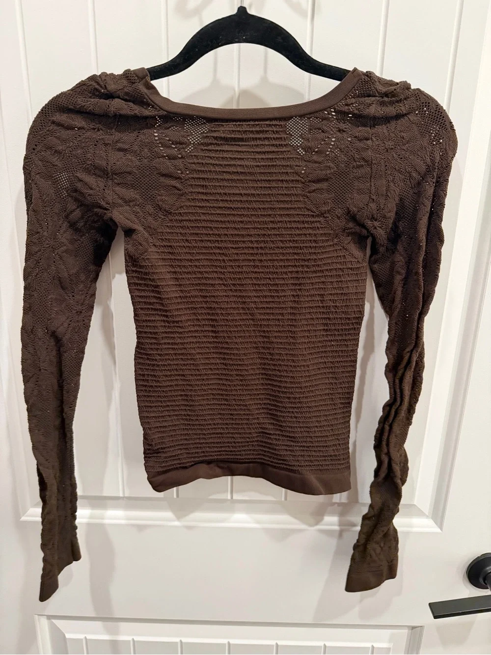 Intimately Free People Brown Smocked Lace Long Sleeve Top Size M